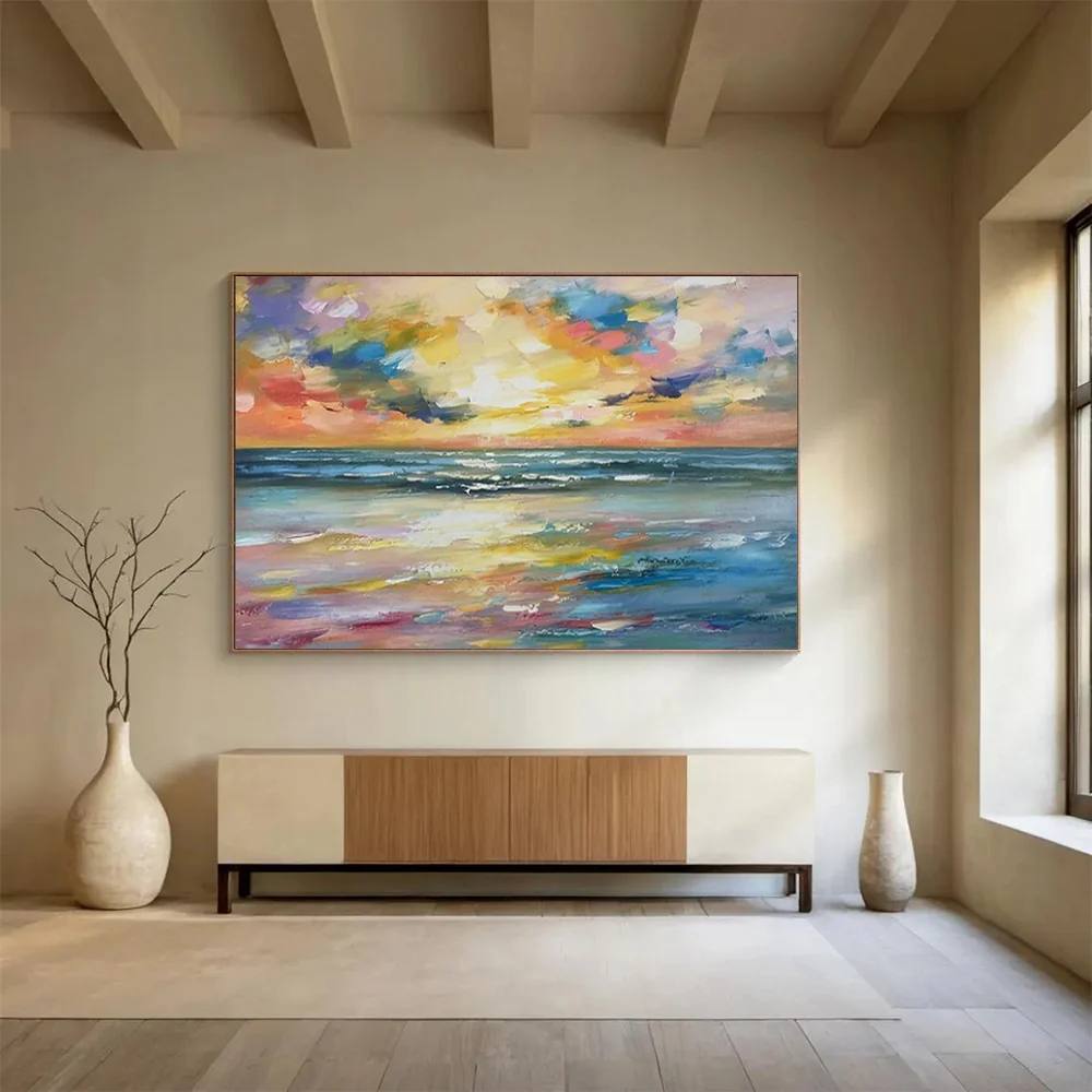 Beach Original Relaxing Sunset Abstract Canvas Artwork 2N5J4